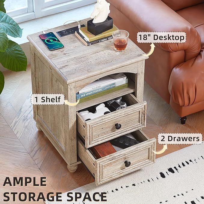 Farmhouse Dressers & Night Stand Set of 4, Wood 54" Wide Dresser & 45" Tall Chest of Drawers, 18" with Charging Station Nightstand Set of 2, Bedroom Furniture Dresser Set for Home Living Room Hallway