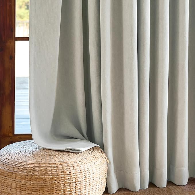jinchan Chenille Blackout Curtains 96 Inches Long 2 Panels Light Grey Thermal Insulated Curtains for Living Room Bedroom Triple-Weave Noise Reducing Drapes Back Tab Privacy Window Curtains 50x96 Inch
