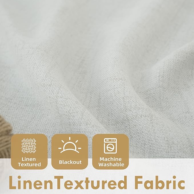 DriftAway Double Layer Linen Blackout Tie Up Curtains Thermal Insulated Fully Lined Balloon Roman Shade Bathroom Window Adjustable Rod Pocket for Small Window 31 Inch by 47 Inch Ivory Cream