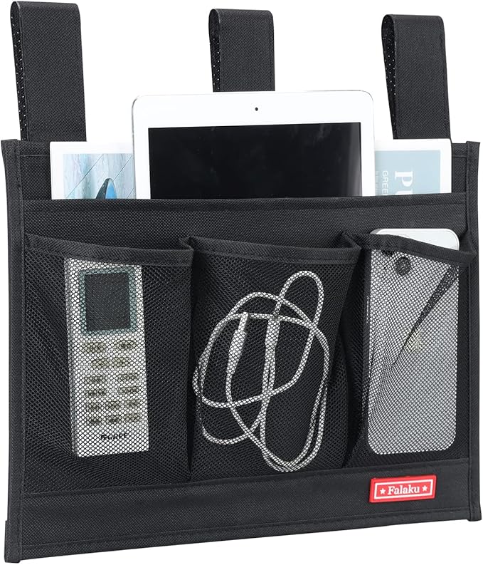 Falaku Hanging Bedside Caddy,Bedside Organizer Caddy for Bed Rails(4 Pockets-Black)