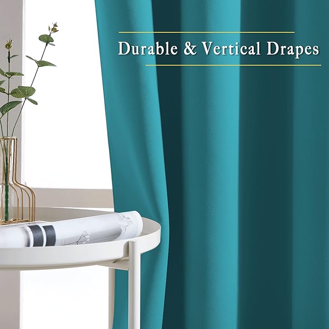 NICETOWN Peacock Teal Blackout Curtains for Living Room, Window Treatment Thermal Insulated Room Darkening Grommet Drapes Sound Dampening for Bedroom, 2 Panels, W37 x L72