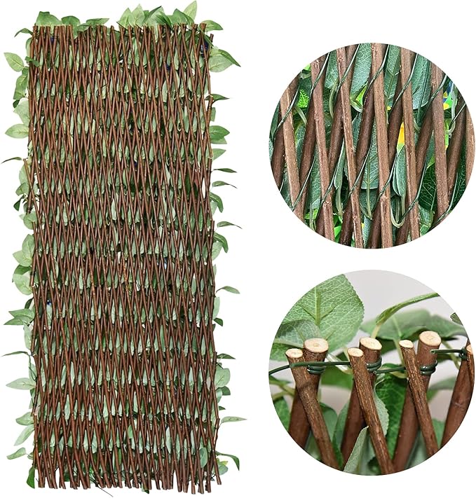 GLANT Expandable Fence Privacy Screen for Balcony Patio Outdoor,Decorative Faux Ivy Fencing Panel,Artificial Hedges (Single Sided Leaves) (1, White Rose)
