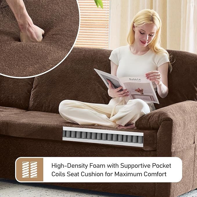 VINGLI Convertible Sofa Bed Couches for Living Room, Sleeper Sofa with Pull Out Couch Bed, Cloud-Like Plush Fleece U-Shape Sectional Couch with Storage Chaise, USB Charging, Side Pockets