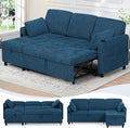 84" Chenille Pull Out Sofa Bed w/Adjustable Backrest, L-Shape Modern Sleeper Sofa w/Reversible Chaise, Upholstered Sectional Couch w/USB Port and Side Pockets for Living Room, House, Blue