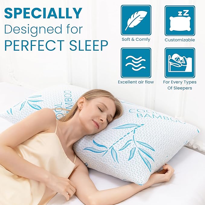 2 Pack King Size Pillows for Sleeping, Cooling Shredded Memory Foam Adjustable Bed Pillow with, Removable/Washable Cover (King 2 Pack)