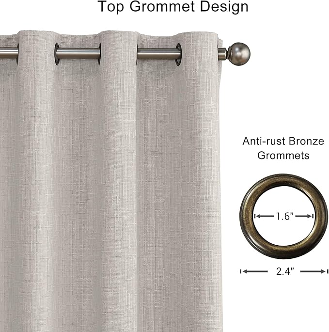 Linen Curtains 188 inch Length 2 Panels for High Ceiling Extra Long Thick Faux Linen Window Drapes Burlap Textured Curtains with Grommet for 2 Story High Living Room (52x188 Beige)