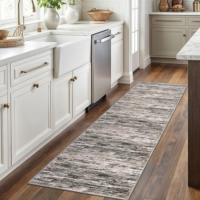 2x6 Modern Abstract Runner Rug for Hallways, Brown Green Black White Super Soft Hallway Decor Kitchen Rugs with Non-Slip, Non-Shedding Washable Rug for Entryway Bedroom Indoor