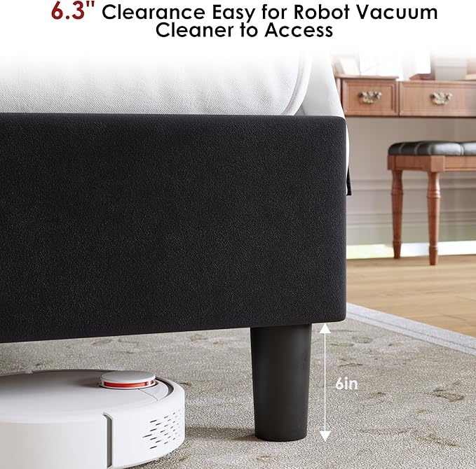 Upholstered Queen Size Bed Frame with Tall Headboard, Velvet Wingback Platform Bed Frame with Deep Button Tufted, No Box Spring Needed, Noise Free, Black
