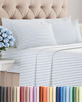 Full 6 Piece Sheet Set - Cooling, Comfy & Breathable - Hotel Luxury Bedding, Includes Fitted Sheet for Women, Men, Kids & Teens - 1 Flat, 1 Fitted Sheet, 4 Pillowcases w/Deep Pockets - Blue Stripes