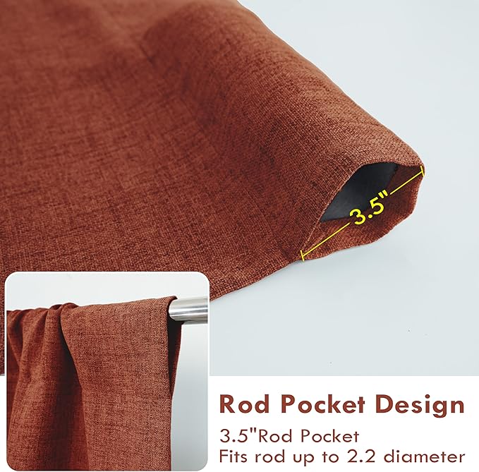 DriftAway Double Layer Linen Blackout Tie Up Curtains Thermal Insulated Fully Lined Balloon Roman Shade Bathroom Window Adjustable Rod Pocket for Small Window 45 Inch by 63 Inch Burnt Orange