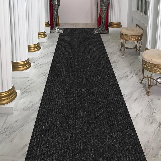 Ottomanson Non Slip Rug with Scraper Pile Durable for Indoor and Outdoor Use 2'7" x 9'10" Hallway Runner Mat - Ideal for Kitchen, Entryway, Patio & Garage - High-Traffic Carpet, Black