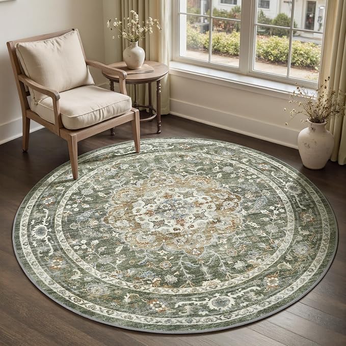 PADOOR 6FT Round Rug,Rugs for Living Room,Soft Olive Circle Rug,Machine Washable Rugs for Bedroom,Non Slip Carpet,Rug for Dining Room Living Room Bedside Office