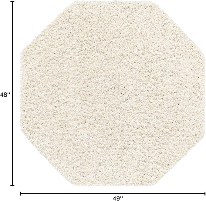 Unique Loom Solid Shag Collection Area Rug (4' Octagon, Snow White)