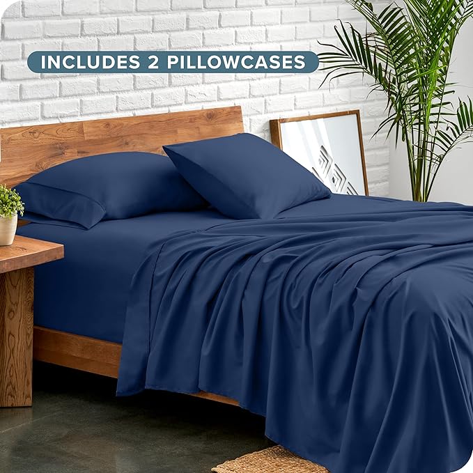 Bare Home Hotel Luxury Twin Sheet Set, Extra Soft - 4 Piece Set - Deep Pockets - Easy Fit - Cooling & Breathable - Wrinkle, Fade, Stain Resistant - Includes 2 Pillowcases (Twin, Dark Blue)