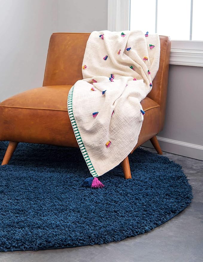 Unique Loom Solid Shag Collection Area Rug (8' Round Sapphire Blue/Navy Blue)