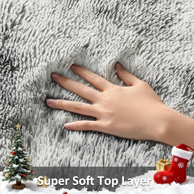 Ophanie Grey and White Area Rugs for Living Room 5x7, Fluffy Shag Large Fuzzy Plush Soft Carpets, Floor Shaggy Rugs for Bedroom, Carpet for Kids Boys Girls Dorm Nursery Home Decor Aesthetic