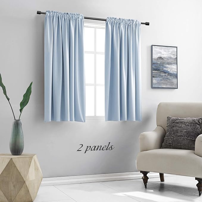 Light Blue Draperies Curtains for Kids Room,Small Window Treatment Thermal Insulated Room Darkening Rod Pocket Top Curtain Panels for Kitchen(Set of 2,42 by 45 inches)