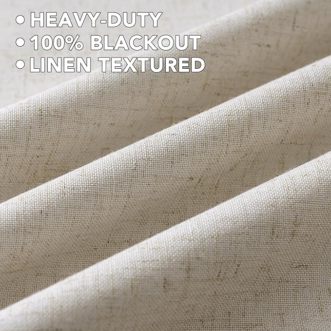 H.VERSAILTEX Linen Curtains 100% Blackout Curtains for Bedroom 45 inch Long Full Light Blocking Nature Linen Blended Window Curtains for Living Room Nickel Grommet (2 Panels, Heathered Linen)