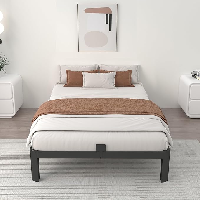 ITIMIDI 10 Inch Twin Size Bed Frames, Platform Bed with Metal Gaskets, Metal Bedframe No Box Spring Needed, DIY Headboard, Anti-Slip Mattress Stopper, Round Corner Leg, Easy Assembly, Black