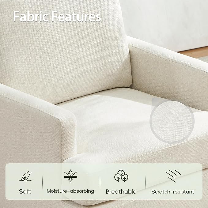 VKNOW Mid-Century Accent Chairs Set of 2, No Tools Assembly Required, Modern Upholstered Polyester Armchairs for Living Room & Bedroom, Comfortable Reading Chairs with Wood Legs, Beige