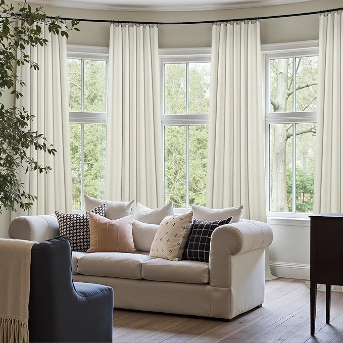 Floor to Ceiling Curtains 104 Inch Long 2 Panel Sun Light Blocking Bohemian Soft Natural Linen Textured Blackout Thermal Insulated Drape for Bedroom Dining Room Privacy Moody Vintage Cottagecore Cream