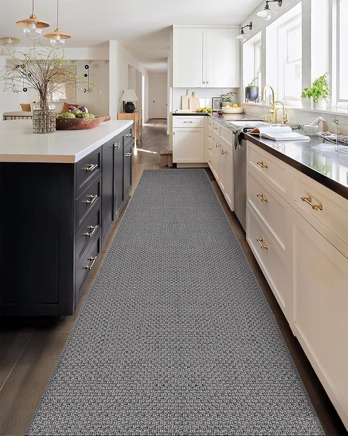 Color&Geometry Door Mat 3'x8' Runner Rug with Rubber Backing, Non Slip Washable Hallway Rug, Carpet Runners for Hallway Living Room Bedroom, Light Grey (Rolled-up NO Creases)