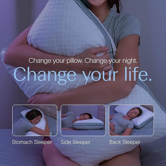 DreamyBlue Gusseted Sapphire Pillow • Adjustable Loft, Luxury Cover, Shredded Memory Foam Fill w/Cooling Beads • Ideal for Wide Shoulders • Neutral Alignment for All • CertiPUR-US Certified (Queen)