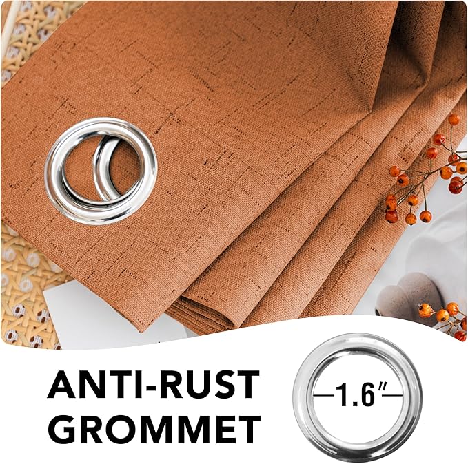 H.VERSAILTEX 100% Blackout Curtains for Bedroom Thermal Insulated Linen Textured Curtains Heat and Full Light Blocking Drapes Living Room Curtains 2 Panel Sets, Orange, 42x63 Inch