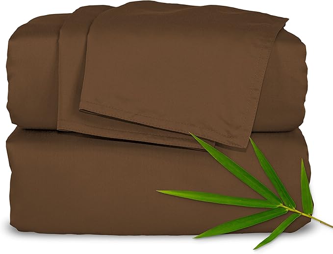 Pure Bamboo King Sheets, Genuine 100% Organic Viscose Derived from Bamboo Bed Sheet Set, Luxuriously Soft & Cooling, Double Stitching, 2 Year Quality Promise (King, Coconut Husk)
