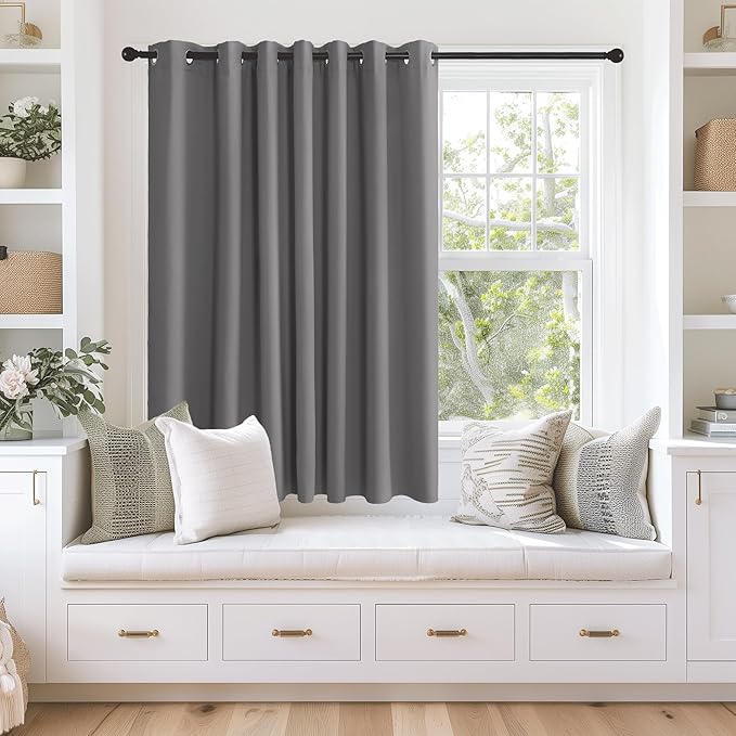 NICETOWN Grey Blackout Extra Wide Bedroom Curtain 63 inch Long, Grommet Room Darkening Thermal Insulated Sound Reducing Window Treatments for Kids Room/Laundry, 1 Panel, W100 x L63