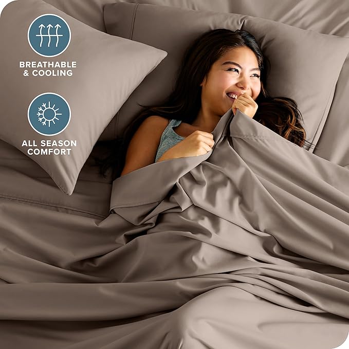 Bare Home Hotel Luxury Full XL Sheet Set, Extra Soft - 6 Piece Set - Deep Pockets - Easy Fit - Cooling & Breathable - Wrinkle, Fade, Stain Resistant - Includes 4 Pillowcases (Full XL, Taupe)