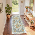 Area Rugs 2'x6' Washable Non-Slip, Floral Vintage Distress Print Pattern Medallion Carpet for Living Room Bedroom Dining Room, Light Yellow Carbon Grey Orange