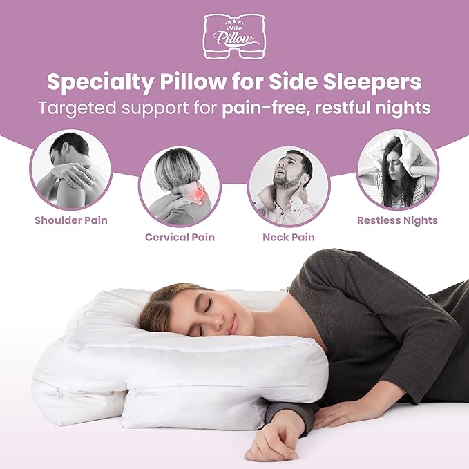 Wife Pillow the Side Sleeper Pillow with Arm Hole for Shoulder Pain - Arm Tunnel Pillow for Side Sleepers, Shoulder Relief & Neck Support Comfort Sleep Pillow for Adults - Cooling Shredded Memory Foam
