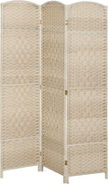 HOMCOM 3 Panel Room Divider, 6' Tall Folding Privacy Screen, Hand-Woven Freestanding Wall Partition for Home Office, Bedroom, Washed Oak