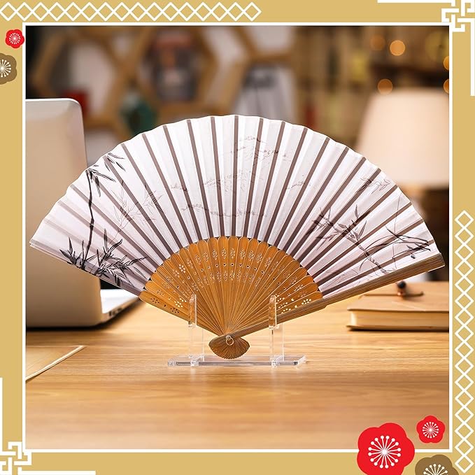 Roowest 4 Pcs Acrylic Fan Display Stand Folding Clear Fan Holder Easel Japanese Chinese Hand Fan Stand Foldable Handheld Fan Display Stand Base Fan Organizer