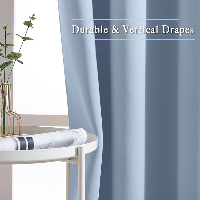 NICETOWN Blackout Patio Curtains for Windows 84 inch Length - Solid Thermal Insulated Grommet Light Reducing Panels Window Treatment for Living Room (Vintage Blue, 2 Panels = 160" Wide)