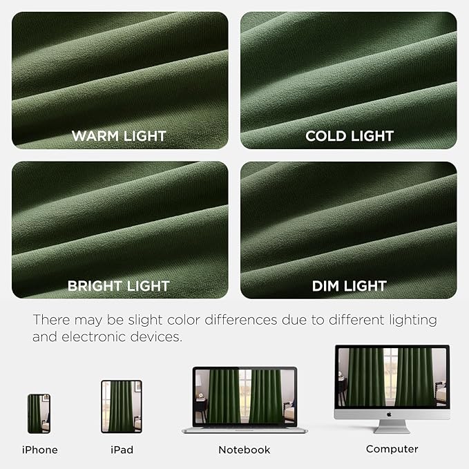 Joydeco Olive Green 100% Blackout Curtains 96 Inch 2 Panels, Luxury Thermal Green Velvet Curtains for Bedroom Living Room, Soundproof Blackout Window Drapes, Rod Pocket & Back Tab (52W x 96L)