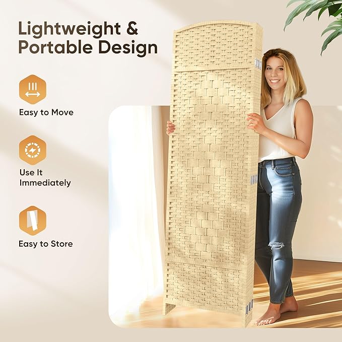 JOSTYLE Room Divider Wall 4 Panel 6FT Room Divider Panel, Privacy Divider Screen for Room Separation, Folding Parition Screen Freestanding for Bedroom Home Office Restaurant, Ivory White