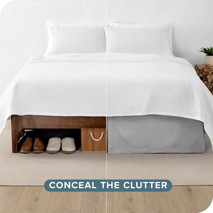 Bare Home California King Bed Skirt - 15-Inch Tailored Drop Easy Fit - Bed Skirt for Cal King Beds - Center & Corner Pleats (Cal King, Light Grey)