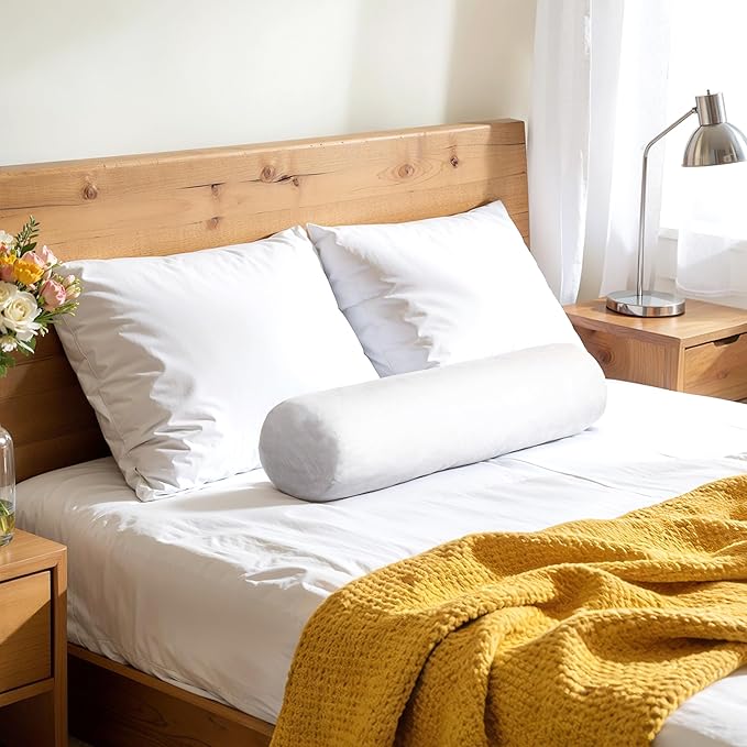 SyMax 7.8"x38" Body Pillow for Twin Bed, Memory Foam Bolster w/Removable Velvet Cover, Headboard Gap Filler Pillow, White