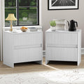 Set of 2 Fluted Nightstand, 23" Wide Bedside Table with 2 Storage Drawers, Modern Night Stand for Bedroom, White