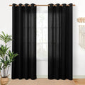 YoungsTex Black Linen Curtains 80 Inch Length for Living Room, Light Filtering Semi Sheer Window Drapes Bronze Grommet Privacy Halloween Decor for Dining Bedroom, 52 x 80 Inch, 2 Panels