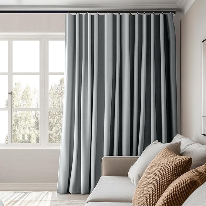 Room Divider Curtains Total Blackout Privacy Curtain Panel Room Thermal Insulated Noise Reduction Curtains for Bedroom Window Living Room Ceiling Track Curtain W 8.3 ft × H 8 ft Grey