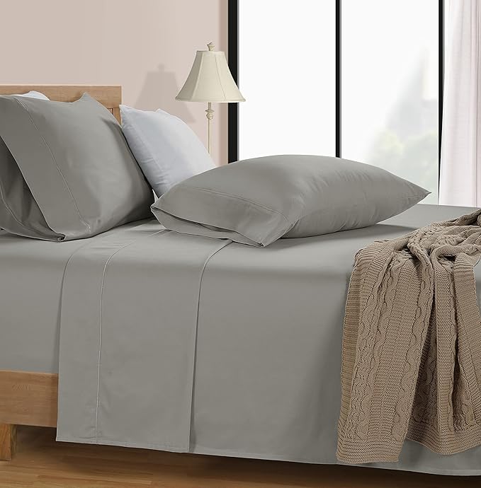 LANE LINEN 100% Mercerized Cotton 600 Thread Count Cal King Sheet Sets, Ultra Soft & Comfy Sateen Weave for Silky Touch Finish, Hotel Like Thick Bedding Sheets & Pillowcase Set, Machine Wash -Silver