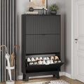 Shoe Cabinet with 3 Flip Drawers, 54" Tall Narrow Fluted Shoe Storage Organizer for Entryway, Hidden Slim Wooden Shoe Rack Cabinet for Front Door Entrance, Hallway, Living Room, Solid Black