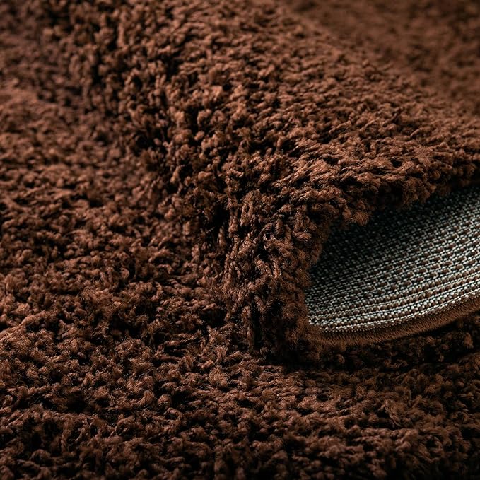 Unique Loom Solid Shag Collection Area Rug (5' 3" Round, Chocolate Brown)