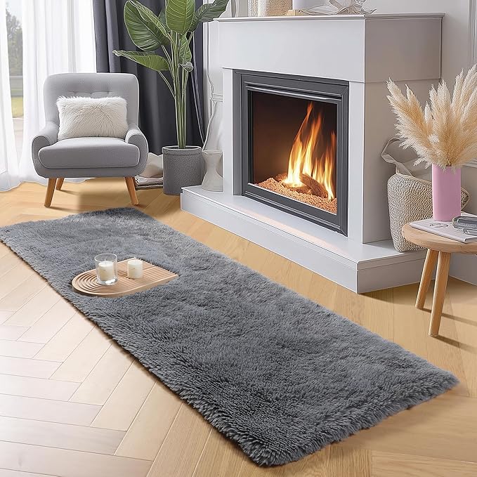 PAGISOFE Super Soft Runner Rugs for Hallway 2x6 Ft,Grey Fluffy Rug Home Decor Aesthetic, Fuzzy Plush Long Bedside Rugs for Room Decor Indoor Fluffy Shaggy Furry Throw Rug for Teen Dorm Nursery