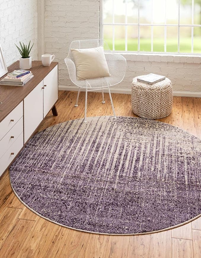Unique Loom Del Mar Collection Area Rug - Jennifer (4' 1" Round, Purple/ Ivory)