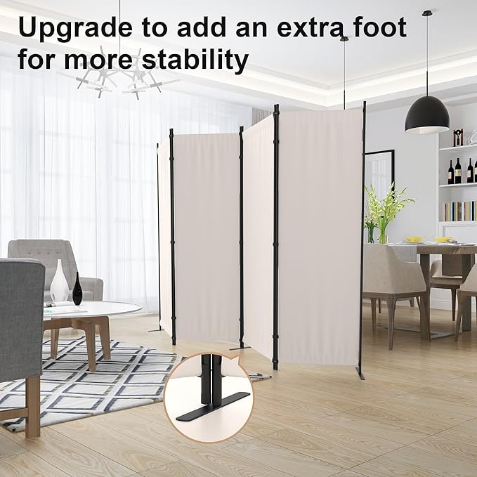 Room Divider, 4 Panel Folding Privacy Screen, 88” Portable Separating with 3 Metal Feet, Partition Room Dividers, Lightweight Freestanding Wall Divider Screen for Office Bedroom Hospital(White)