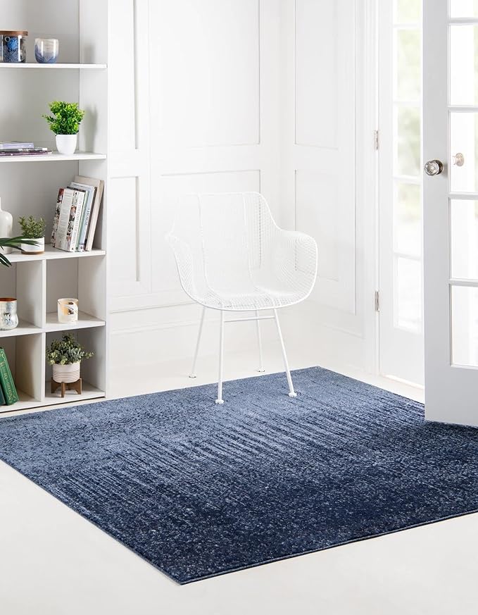 Unique Loom Del Mar Collection Area Rug - Jennifer (6' 1" Square, Blue/ Navy Blue)